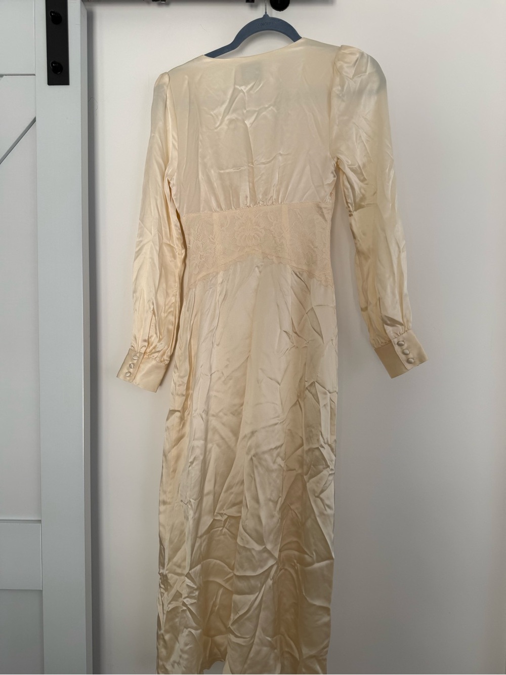 Reformation Ivory Satin V-Neck Button Front Slip Dress - Picture 6 of 9